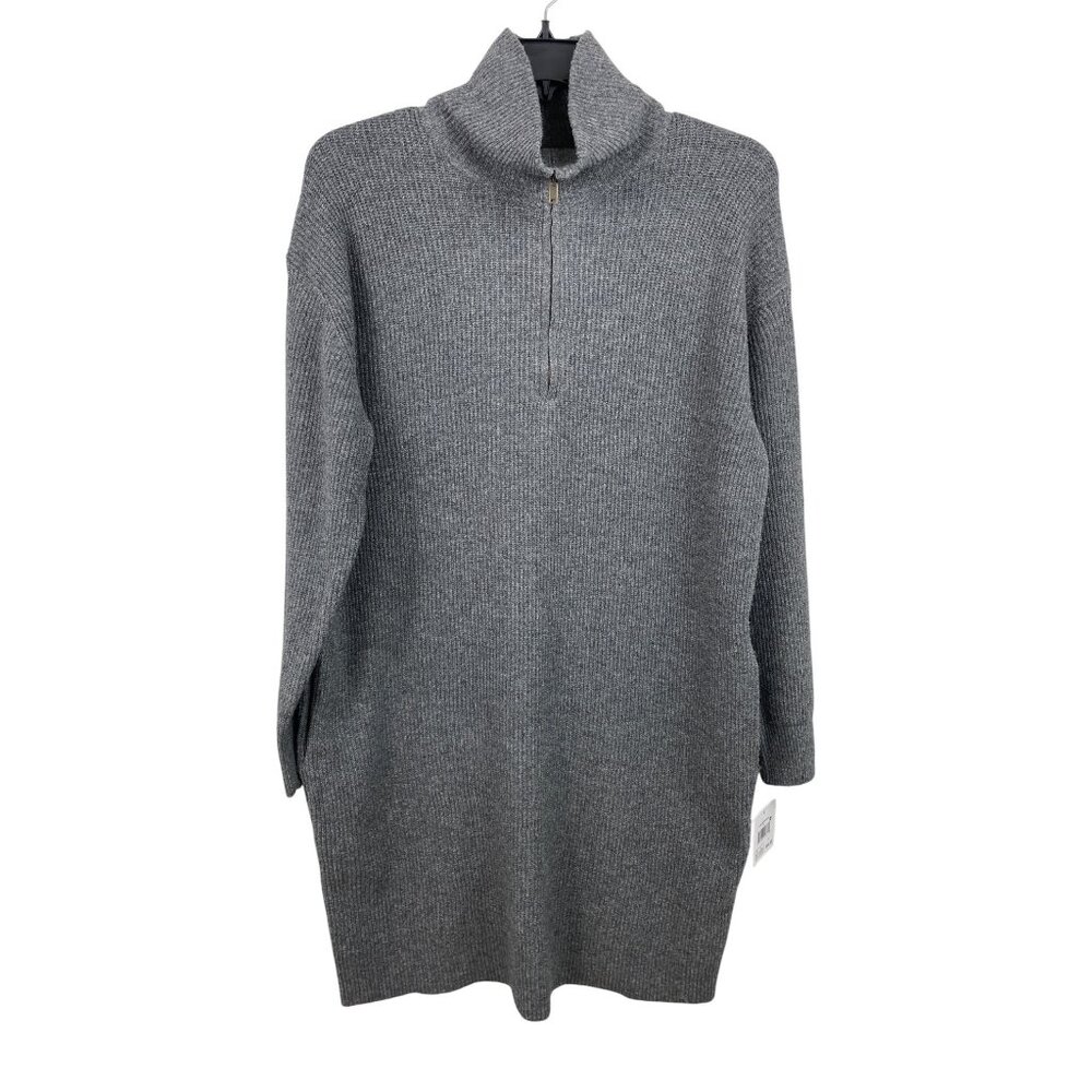 Falls Creek Womens Gray Ribbed Knit Long Sweater Dress Large Half Zip High Neck